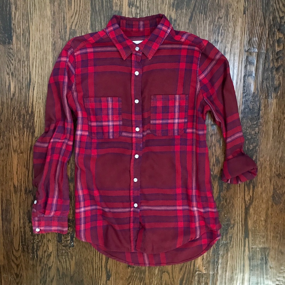 Boyfriend Fit Red Long Sleeve Flannel